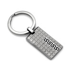 Stylowy brelok ze stali z dekoracyjną blaszką w greckim wzorze do grawerunku