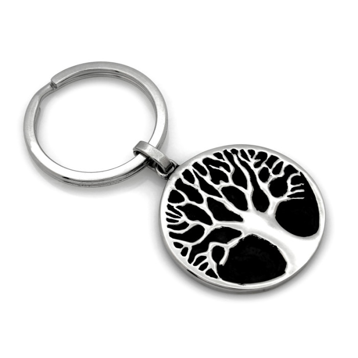 Stylowy brelok ze stali chirurgicznej duży okrągły z drzewkiem szczęścia