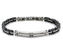 Stylowa bransoletka męska ze stali nierdzewnej elementowa z oksydacją i czarnym zdobieniem
