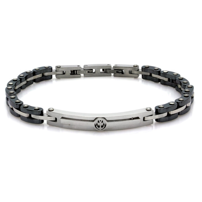 Stylowa bransoletka męska ze stali nierdzewnej elementowa z oksydacją i czarnym zdobieniem