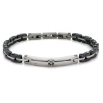 Stylowa bransoletka męska ze stali nierdzewnej elementowa z oksydacją i czarnym zdobieniem