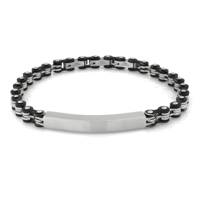 Elegancka bransoletka szeroka dla mężczyzn z blaszką do grawerowania stal nierdzewna