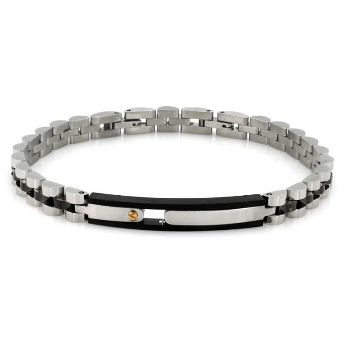 Elegancka bransoleta męska ze stali nierdzewnej elementowa z czarnymi detalami