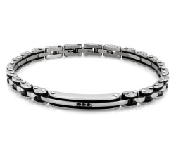 Solidna bransoletka męska ze stali nierdzewnej z blaszką i dekoracyjnymi czarnymi cyrkoniami