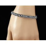 Solidna bransoletka męska ze stali nierdzewnej z blaszką i dekoracyjnymi czarnymi cyrkoniami