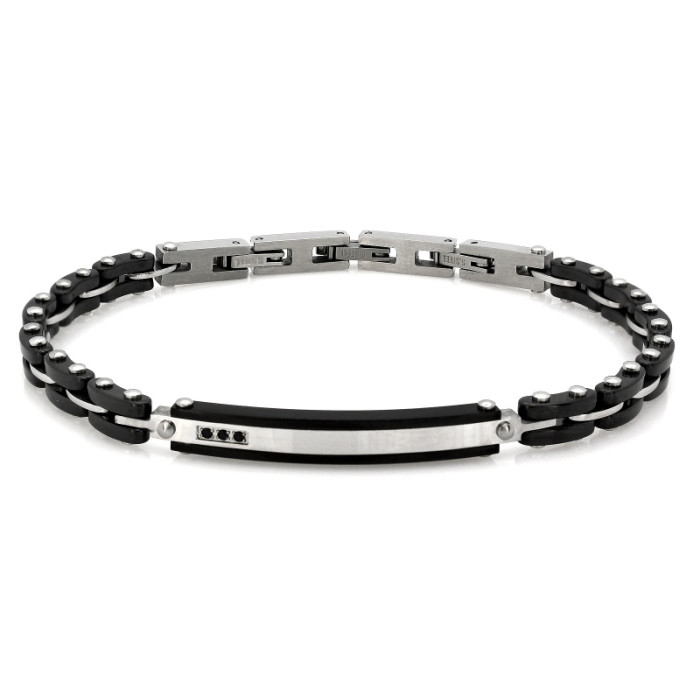 Solidna bransoletka męska stalowa oksydowana z czarnymi elementami