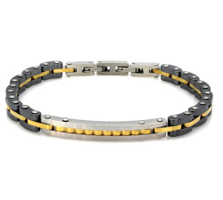 Nowoczesna bransoletka męska oksydowana ze stali nierdzewnej ze złotymi zdobieniami