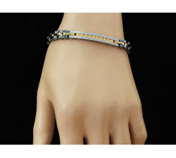 Nowoczesna bransoletka męska oksydowana ze stali nierdzewnej ze złotymi zdobieniami