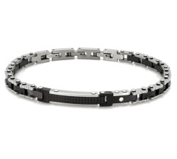 Stylowa bransoleta ze stali męska z czarnymi elementami i unikalnym wzorem