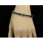 Stylowa bransoleta ze stali męska z czarnymi elementami i unikalnym wzorem