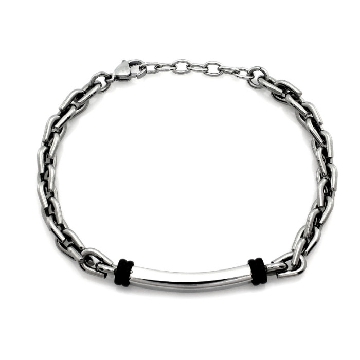 Solidna bransoletka męska stal nierdzewna gruby łańcuch z regulowaną długością i sztywną blaszką