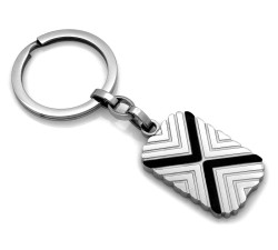 Elegancki brelok ze stali prostokątny z czarnym wzorem