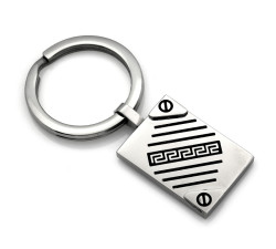 Brelok stalowy z blaszką w greckim wzorze solidny i trwały