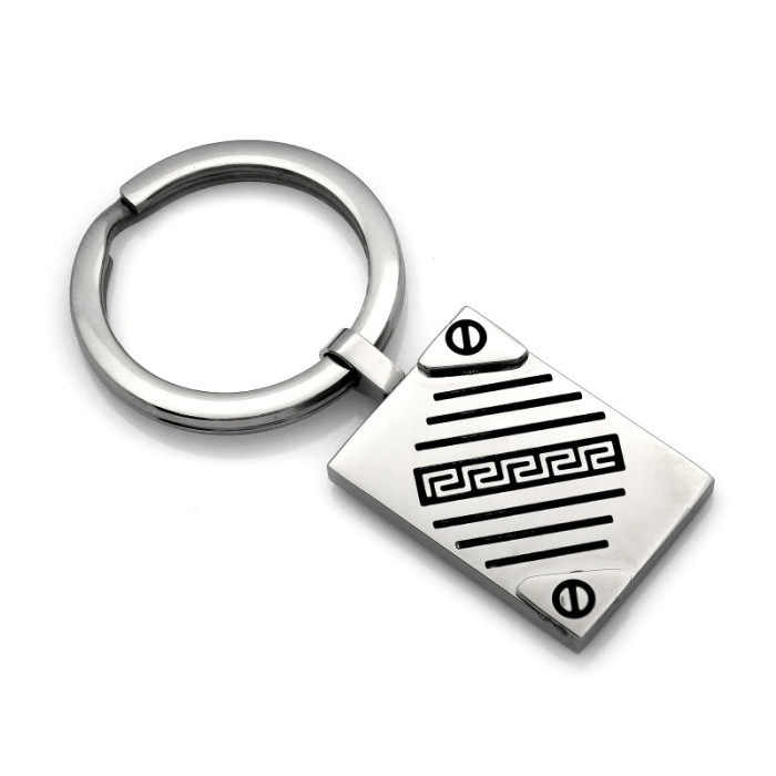 Brelok stalowy z blaszką w greckim wzorze solidny i trwały