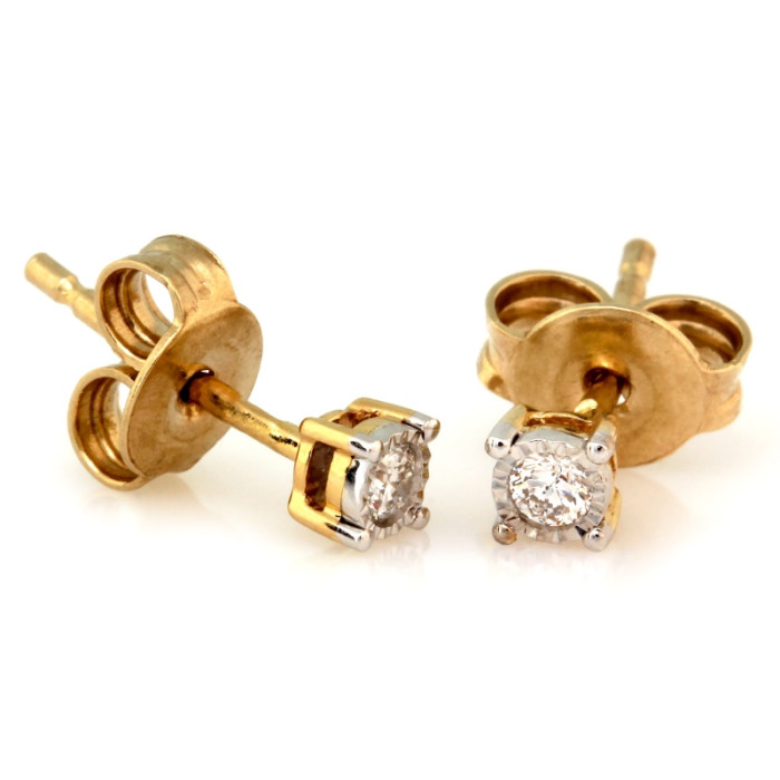 Złote kolczyki 585 na sztyfcie z małym brylantem wyjątkowo delikatne i eleganckie