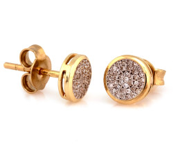 Złote okrągłe kolczyki 585 na sztyfcie z diamentami wkrętki wysadzane brylantami