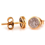 Złote okrągłe kolczyki 585 na sztyfcie z diamentami wkrętki wysadzane brylantami