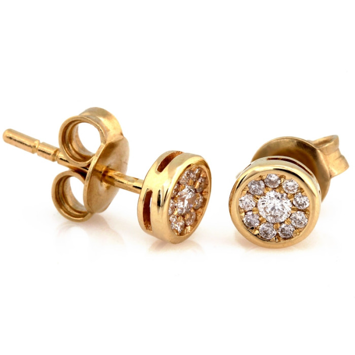 Złote kolczyki 585 okrągłe przy uchu z brylantami 14 kt diamentowe