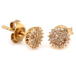 Złote kolczyki 585 subtelne na sztyfcie z bogatym zdobieniem diamentami