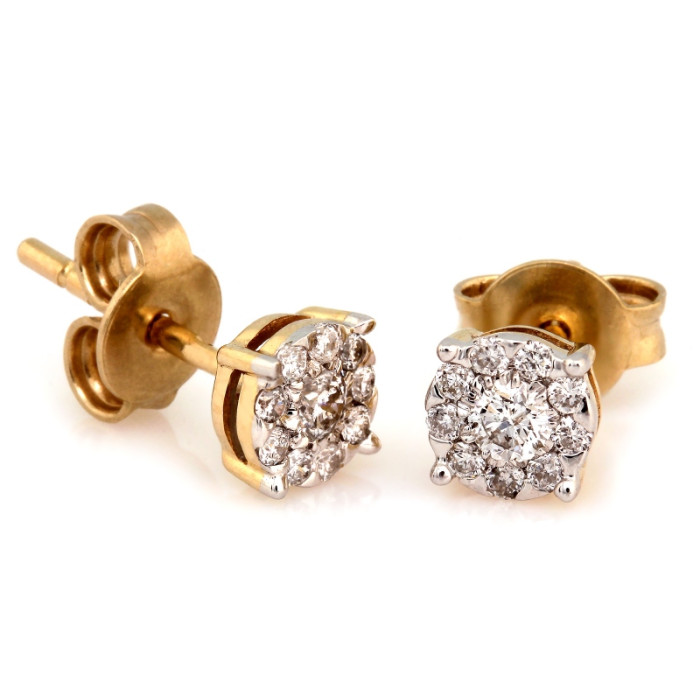 Delikatne kolczyki z dwukolorowego złota 585 z diamentami na sztyfcie