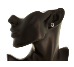 Kolczyki złote 585 markiza z szafirem i diamentową ramką na sztyfcie