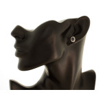 Kolczyki złote 585 markiza z szafirem i diamentową ramką na sztyfcie