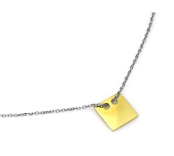 Elegancki naszyjnik celebryta z czystego srebra z prostą zawieszką kwadratem ze złoceniem