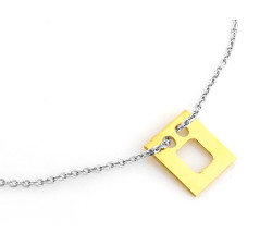 Wyjątkowy srebrny naszyjnik 925 z geometrycznym pozłacanym wisiorkiem kwadrat