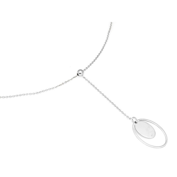 Naszyjnik srebrny typu krawatka z długim wiszącym łańcuszkiem i owalnym elementem 925