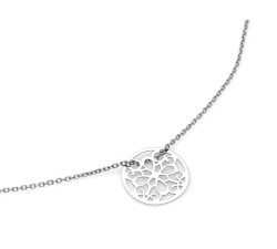 Stylowy naszyjnik srebrny 925 z ażurowym kołem jako wisiorkiem i blaszka
