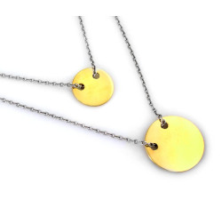 Srebrny naszyjnik dwurzędowy 925 z pozłacanymi kółkami i blaszka