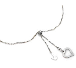 Elegancki naszyjnik srebrny 925 typu krawatka z długimi blaszki ozdobionymi sercem i kotwicą