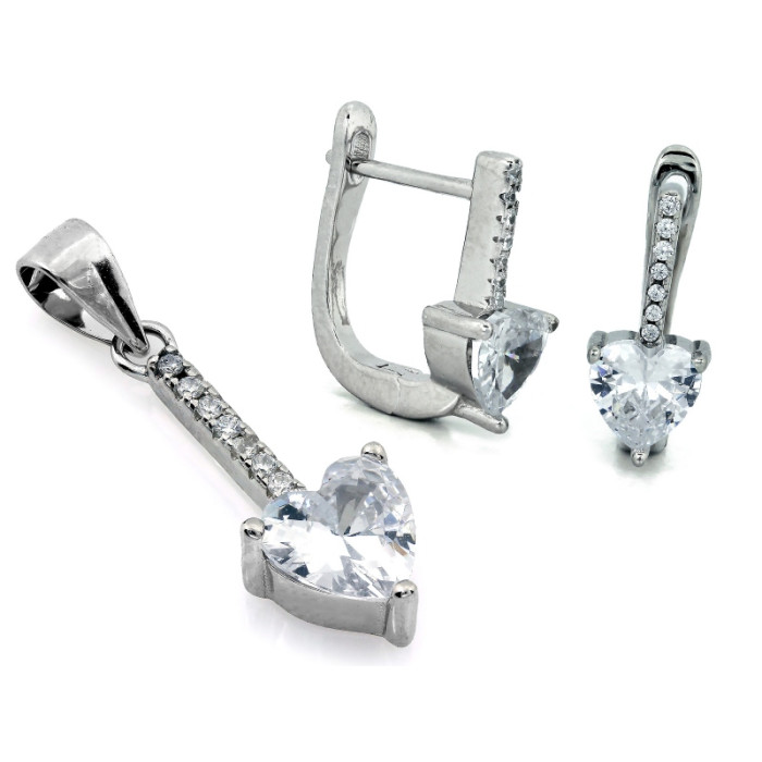 srebrny komplet ze stalą