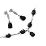 Srebrny komplet damski 925 kolczyki z naszyjnikiem cyrkonie czarne onyksy