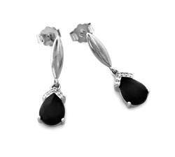 Srebrny komplet damski 925 kolczyki z naszyjnikiem cyrkonie czarne onyksy