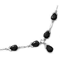 Srebrny komplet damski 925 kolczyki z naszyjnikiem cyrkonie czarne onyksy