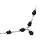 Srebrny komplet damski 925 kolczyki z naszyjnikiem cyrkonie czarne onyksy