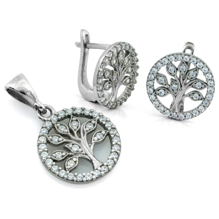 srebrny komplet ze stalą