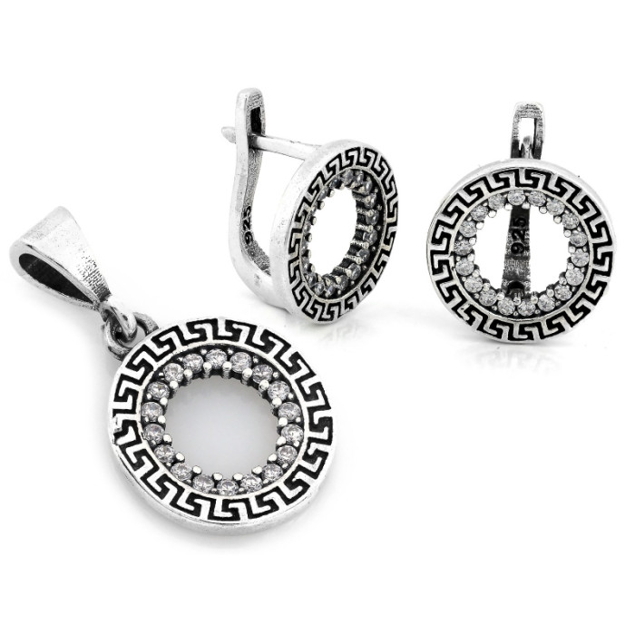 srebrny komplet ze stalą