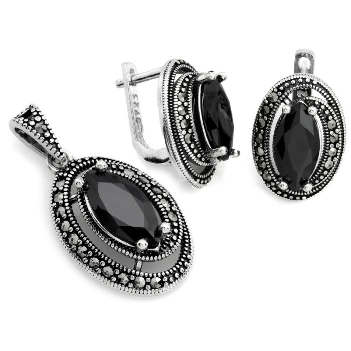 srebrny zestaw 925 ze stalą