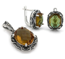 Komplet srebrny 925 z dużym zultanitem oksydowany