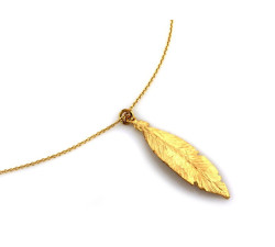 Srebrny pozłącany naszyjnik 925 z wiszącym piórkiem idealny na prezent