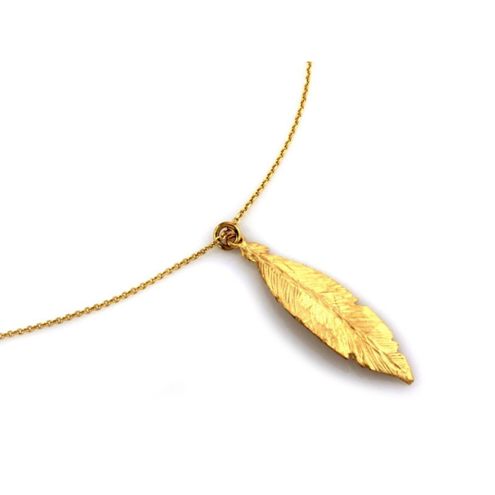 Srebrny pozłącany naszyjnik 925 z wiszącym piórkiem idealny na prezent