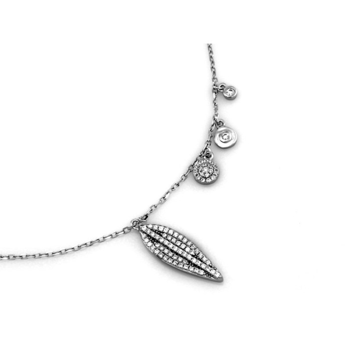 Srebrny naszyjnik 925 z migdałowym motywem i delikatnymi kółeczkami wysadzanymi białymi cyrkoniami