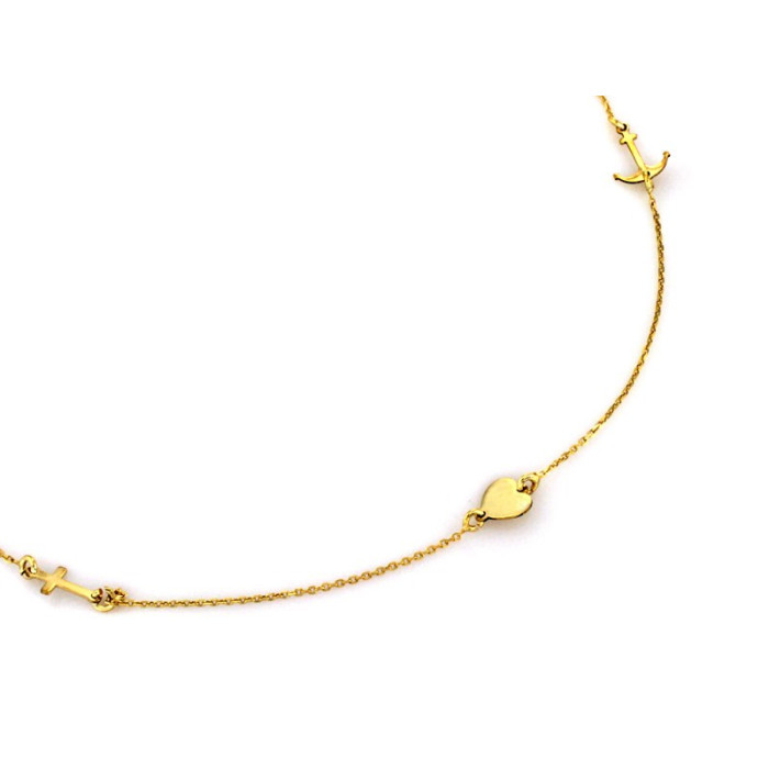 Elegancki naszyjnik srebrny 925 z pozłacaną kotwicą sercem i krzyżykiem