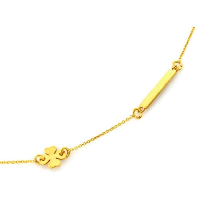 Naszyjnik srebrny złocony 925 z koniczynką i blaszką pod grawer