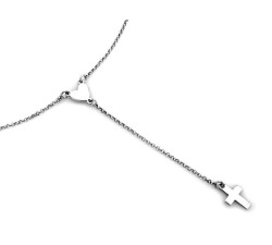 Srebrny naszyjnik celebrytka z ozdobnymi wiszącymi blaszkami serce i krzyżyk