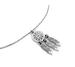 Stylowy naszyjnik z łapaczem snów i ozdobną ażurową blaszką wykonany ze srebra próby 925