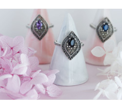 Srebrny pierścionek duży oksydowany z markazytami s