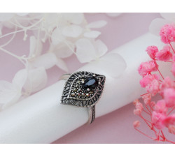 Srebrny pierścionek duży oksydowany z markazytami s